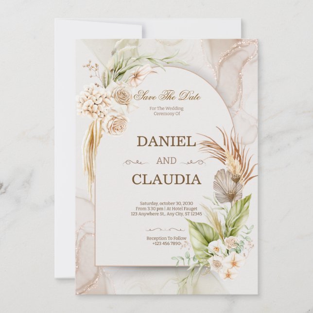 Elegant Desert Chic Pampas & Palm Wedding Invitati Invitation (Front)