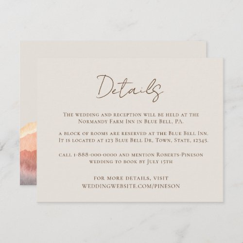 Elegant Desert Mountains Details Wedding Enclosure Card
