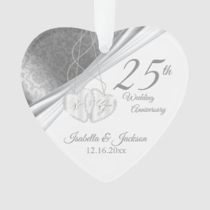 Elegant Design - 25th Silver Wedding Anniversary Ornament