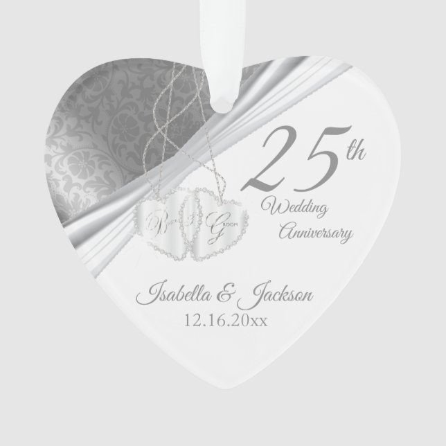 Elegant Design -  25th Silver Wedding Anniversary Ornament (Front)