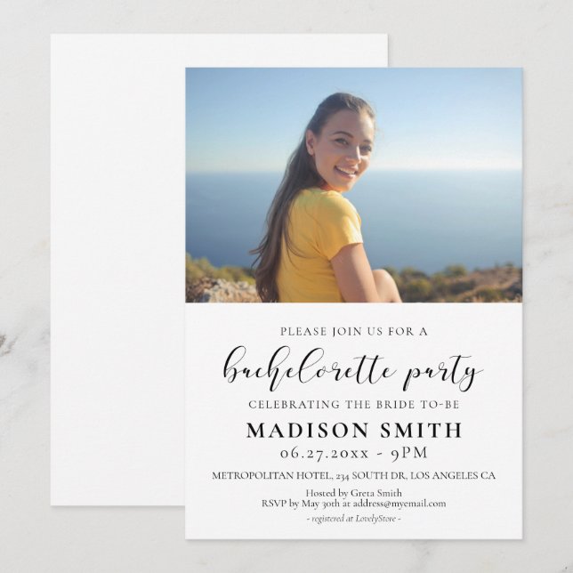 Elegant design Bachelorette Party photo Invitation (Front/Back)