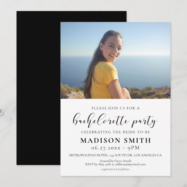 Elegant design Bachelorette Party photo Invitation (Front/Back)