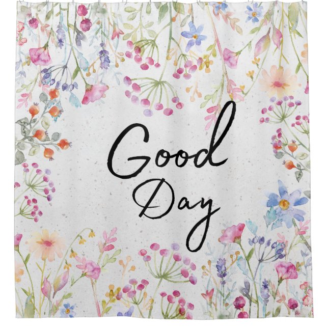 Elegant design Botanical with script text Floral Shower Curtain (Front)