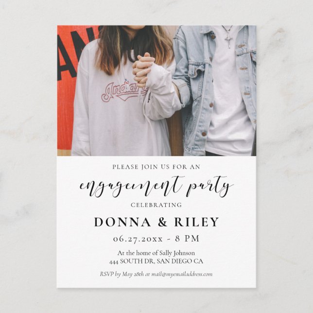 Elegant design Engagement party photo invitation Postcard (Front)