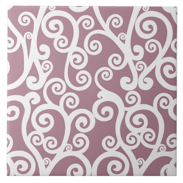 Elegant design, floral pattern, dusty pink, white ceramic tile (Front)