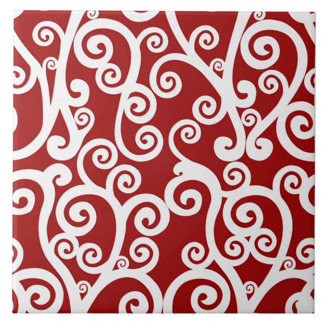 Elegant design, floral pattern, red, white ceramic tile (Front)