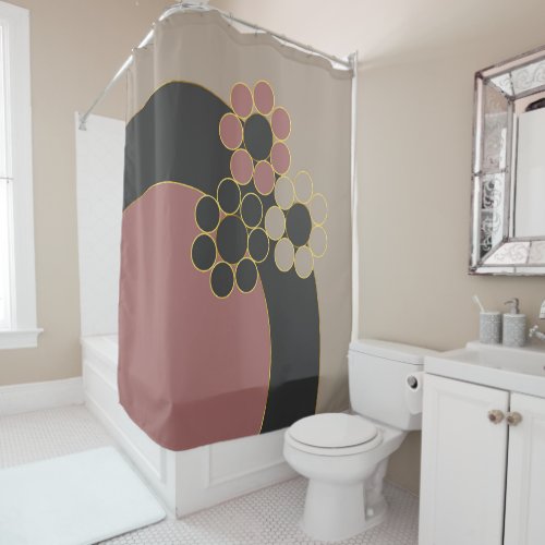 Elegant design floral simple circles gold line shower curtain