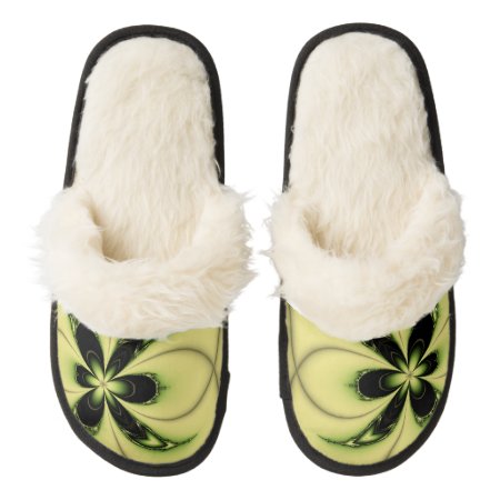 Elegant Design Green Butterfly Fractal Pair Of Fuzzy Slippers