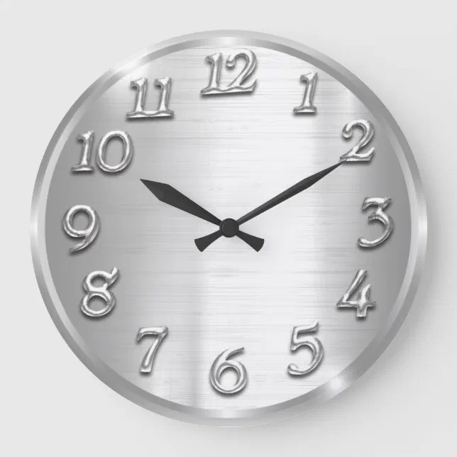Elegant Design Metallic Arabic Numbers Silver Gray Large Clock | Zazzle