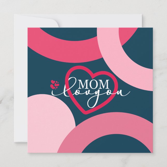 Elegant design Text Mom I Love You With Heart Thank You Card (Front)