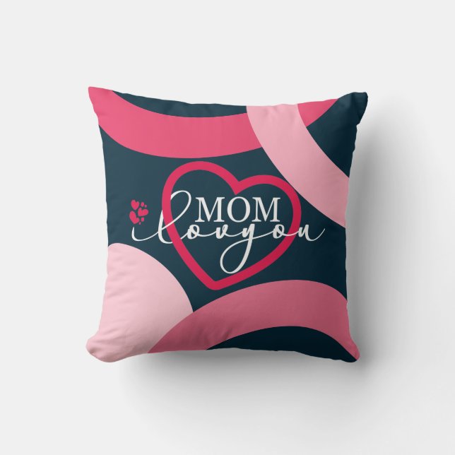 Elegant design Text Mom I Love You With Heart Throw Pillow (Front)