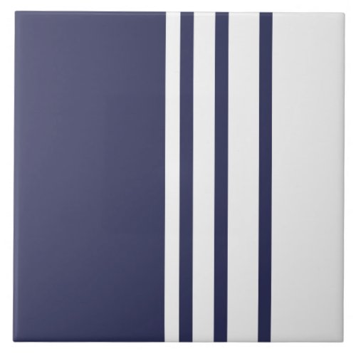 Elegant design vertical stripes navy blue white ceramic tile