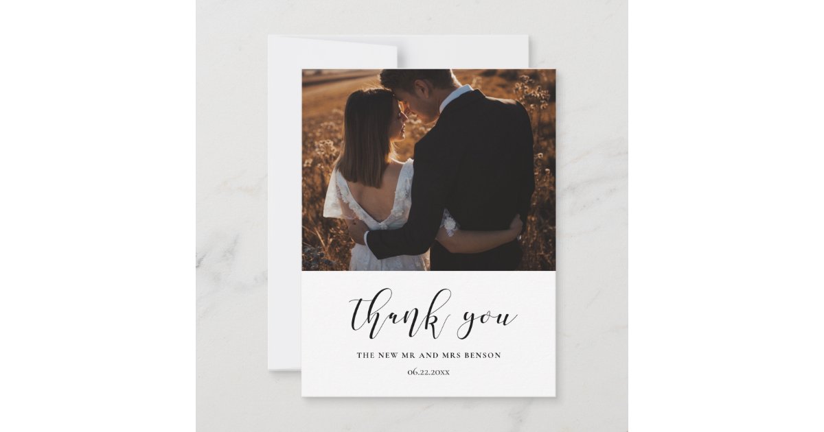 Elegant design wedding photo thank you card | Zazzle