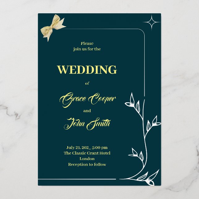 ELEGANT DESIGN WITH DARK BLUE BACKGROUND  FOIL INVITATION (Front)