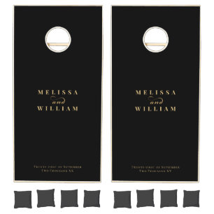 Elegant Designer Gold Black Wedding Cornhole Set