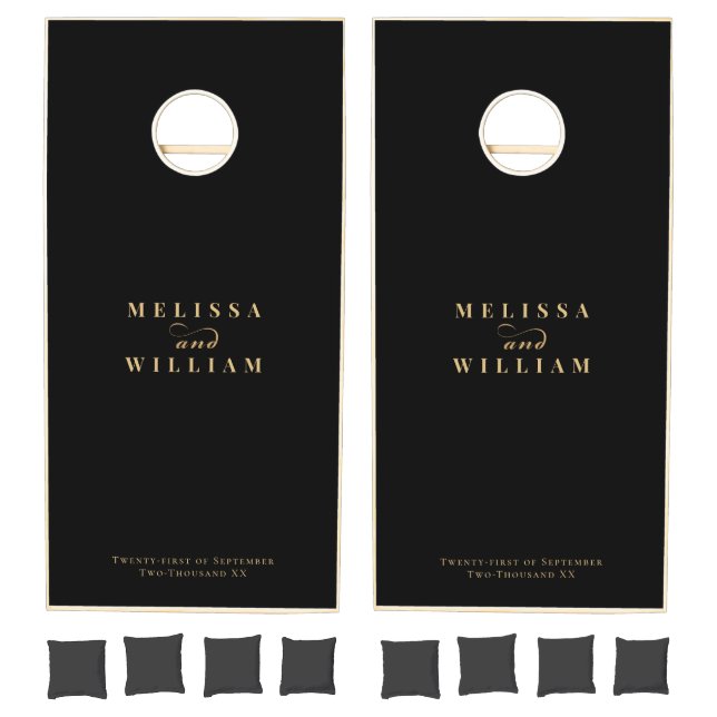 Elegant Designer Gold Black Wedding Cornhole Set (Set)