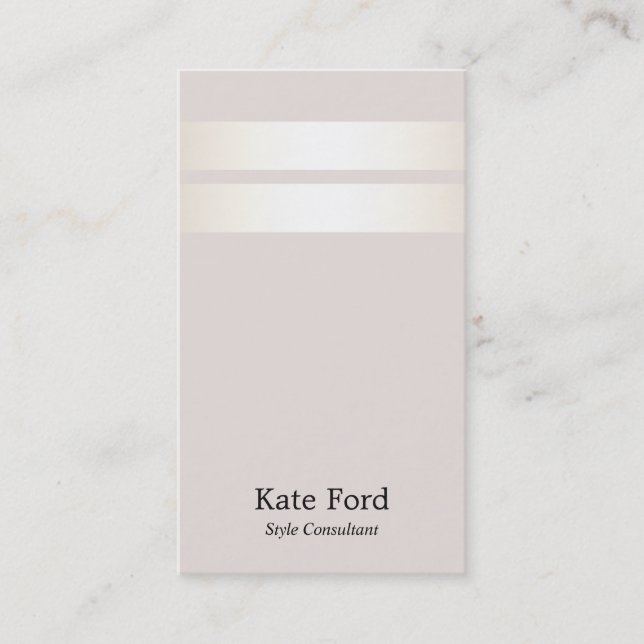 Elegant Designer Stylish Faux Satin Striped Beige Business Card (Front)