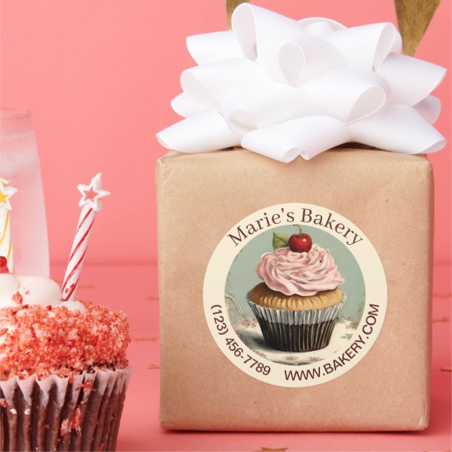 Elegant Dessert Baker Cake Caterer Cupcake Bakery Classic Round Sticker (Party)