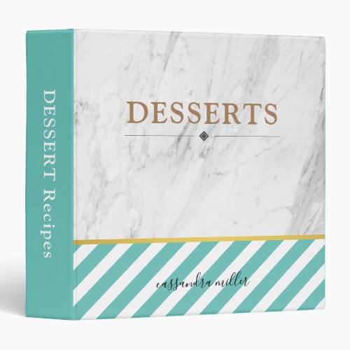 Elegant Desserts Typography Marble Cover Teal 3 Ring Binder