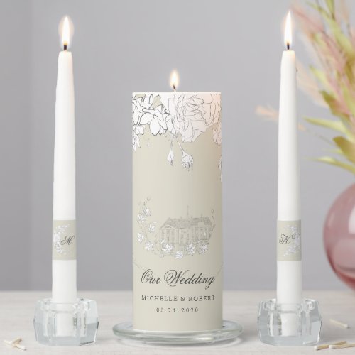 Elegant Destination Floral Monogram Wedding Unity Candle Set