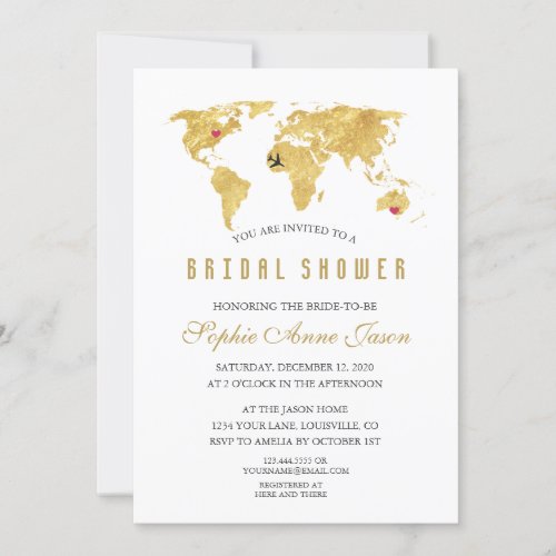 Elegant Destination Gold World Map Bridal Shower Invitation
