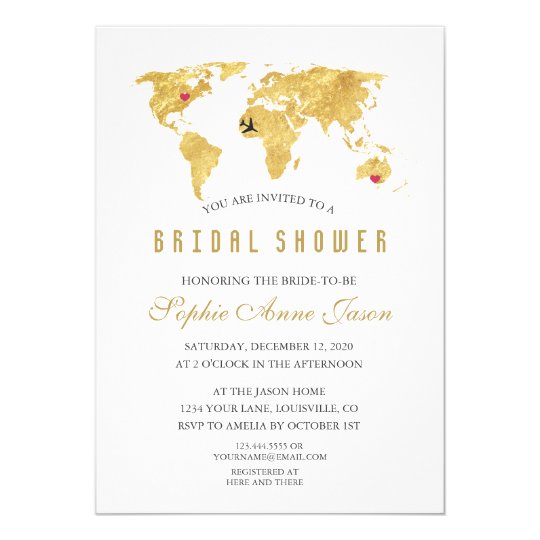 Elegant Destination Gold World Map Bridal Shower Invitation