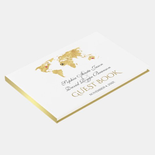 Elegant Destination Gold World Map Wedding Guest Book