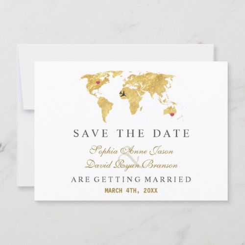 Elegant Destination Gold World Map Wedding Save The Date
