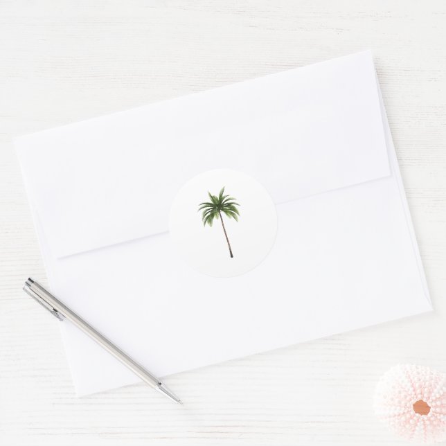 Elegant Destination Wedding Palm Tree Envelope Classic Round Sticker (Envelope)