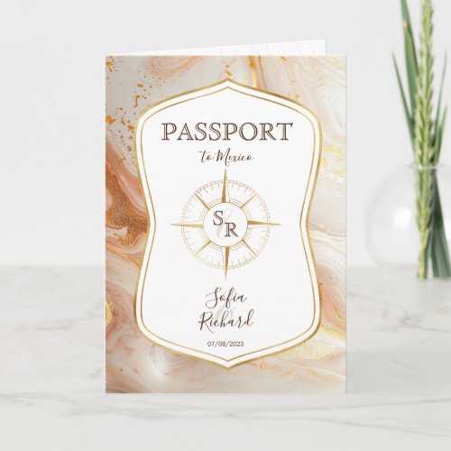 Elegant Destination Wedding Passport Compass Gold Invitation
