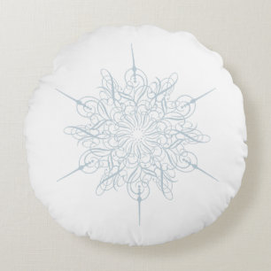 Elegant Detailed Ice Blue Snowflake Christmas Round Pillow