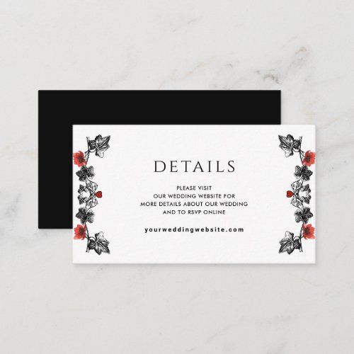 Elegant Details or Other Black Red Gothic Wedding Enclosure Card