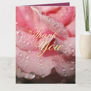 Elegant Dew Drops on Pink Rose Petal Maid of Honor Thank You Card