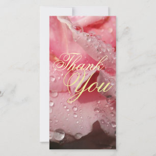Elegant Dew Drops on Pink Rose Petal Maid of Honor Thank You Card