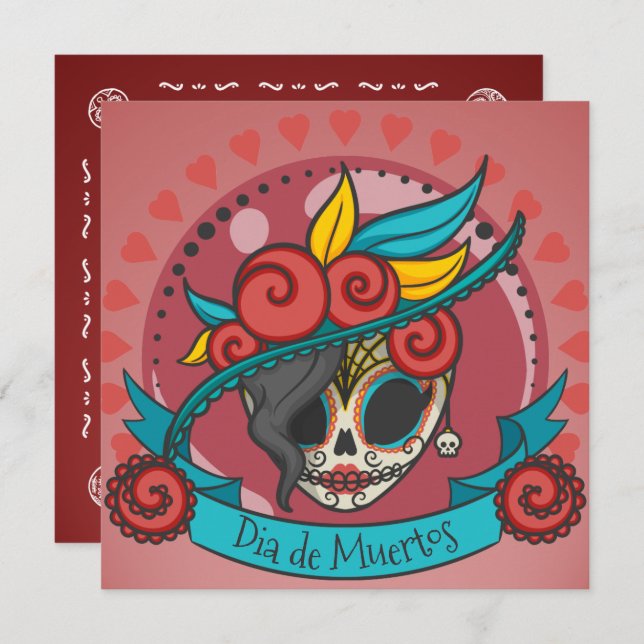 Elegant Dia de los Muertos Floral Skull Invitation (Front/Back)