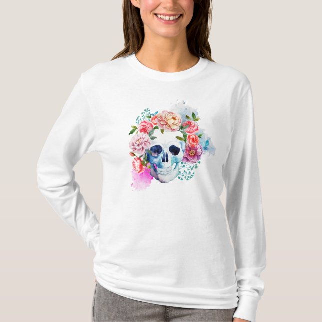 Elegant Dia de los Muertos Floral Skull Shirt (Front)