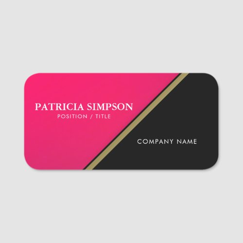 Elegant Diagonal Black and Pink With Golden Ribbon Name Tag