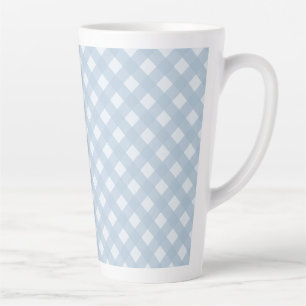 Elegant Diagonal Checkered Pattern, Blue and White Latte Mug
