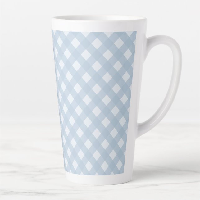 Elegant Diagonal Checkered Pattern, Blue and White Latte Mug (Right)