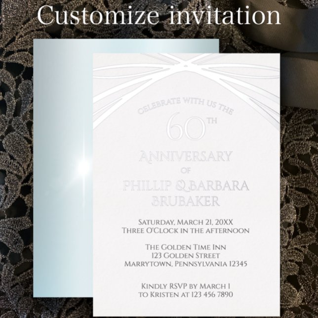Elegant Diamond 60th Wedding Anniversary Party Foil Invitation (Customize this template for a unique elegant foil invitation for a 60th wedding anniversary party)