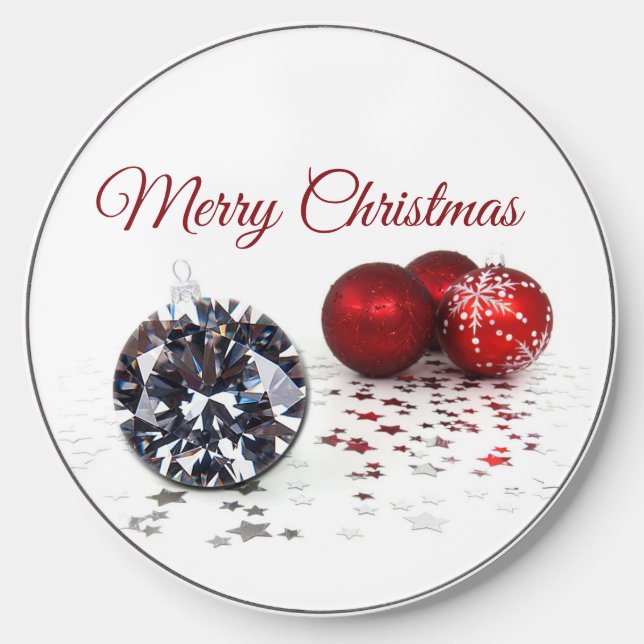 Elegant Diamond and Red Christmas Ornaments Wireless Charger (Front)