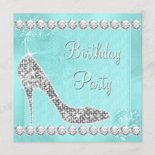Elegant Diamond and Teal Blue Birthday Party Invitation