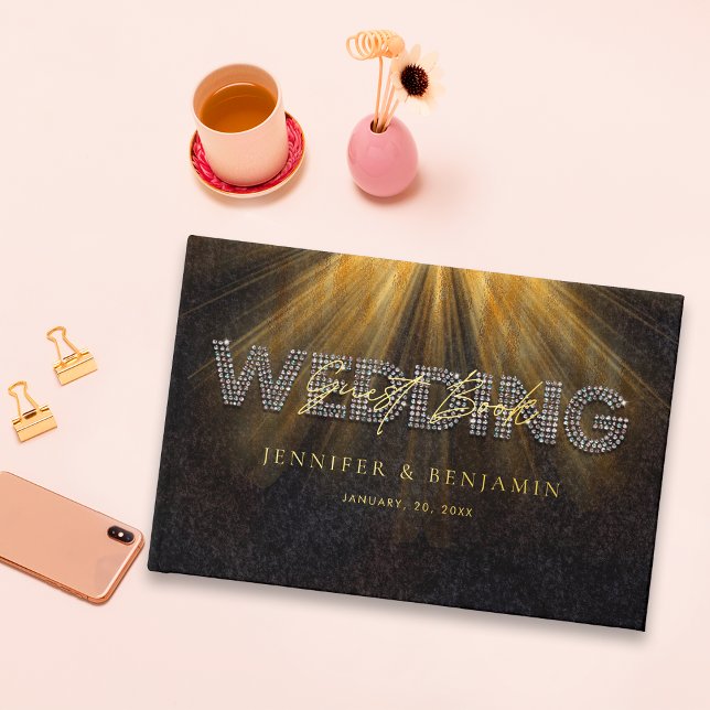 Elegant Diamond Black and Gold Diamond Wedding Foil Guest Book (Creator Uploaded)