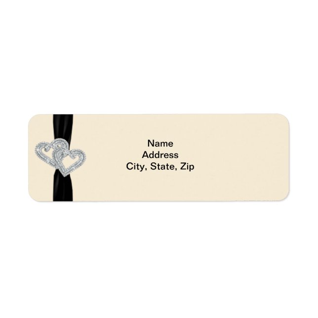 Elegant Diamond Black Ribbon Address Labels (Front)