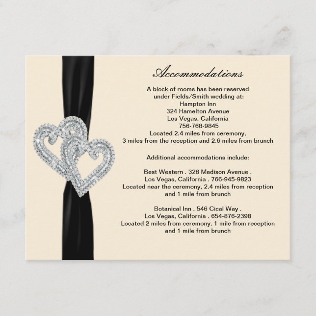 Elegant Diamond Black Ribbon Enclosure Cards (Front)