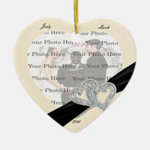 Elegant Diamond Black Ribbon Heart Ornament