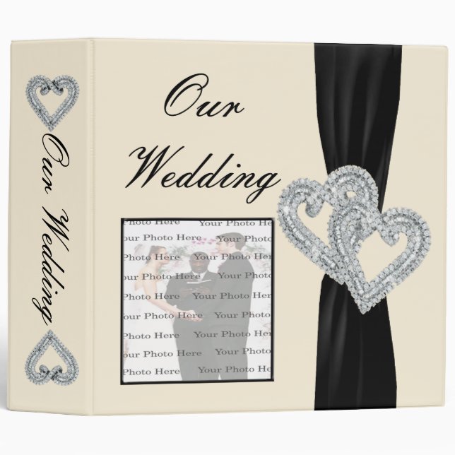 Elegant Diamond Black Ribbon Photo Album Binder (Front/Spine)