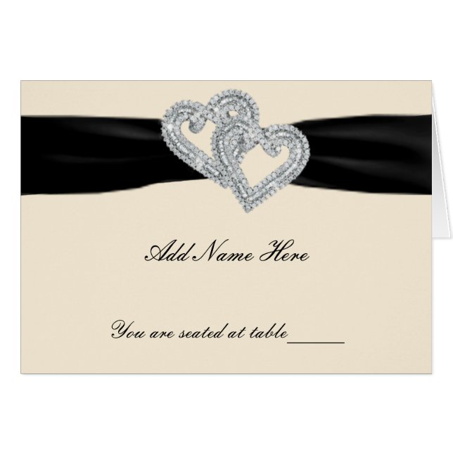 Elegant Diamond Black Ribbon Place Cards (Front Horizontal)