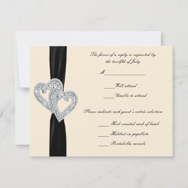 Elegant Diamond Black Ribbon Response Cards (Front)