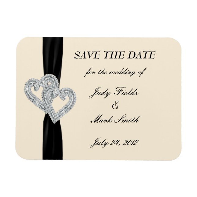Elegant Diamond Black Ribbon Save The Date Magnet (Horizontal)